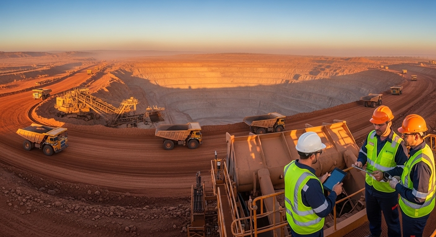 mine à ciel ouvert au lever du soleil