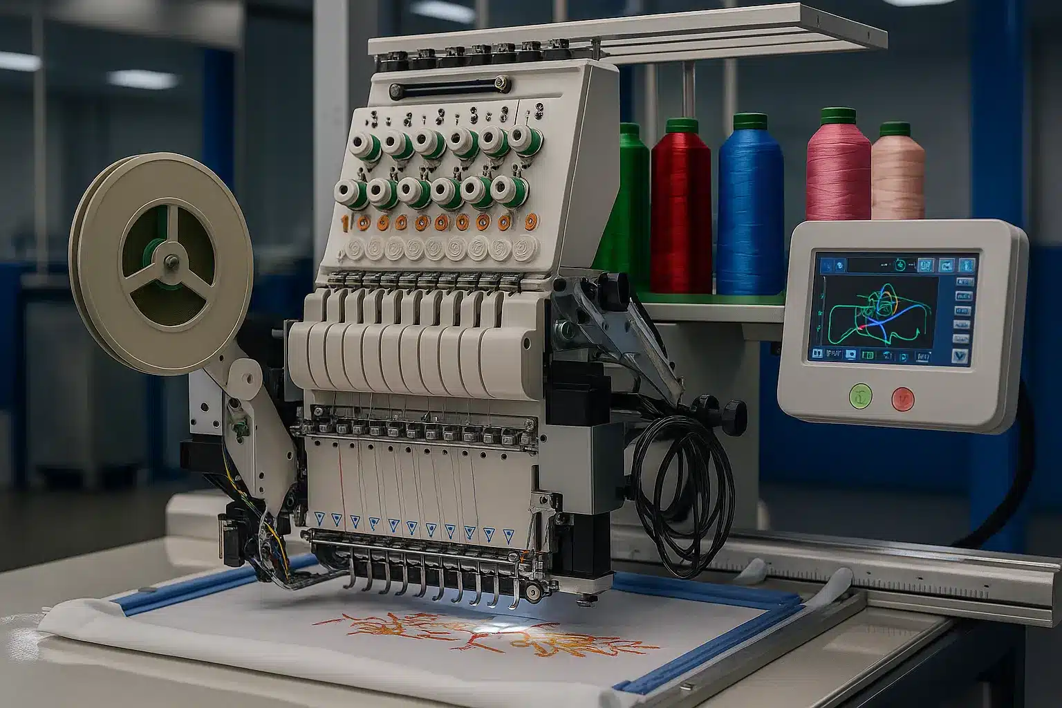 Usine textile moderne avec machines de filage en fonctionnement