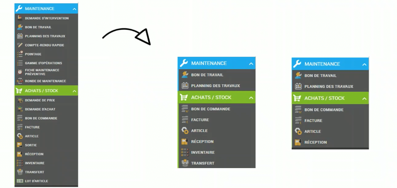 vue de la personnalisation du module maintenance JPEE